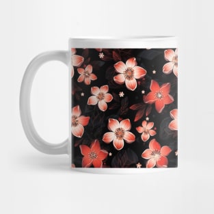 Red and Pink Sakura Flowers on Black Background Mug